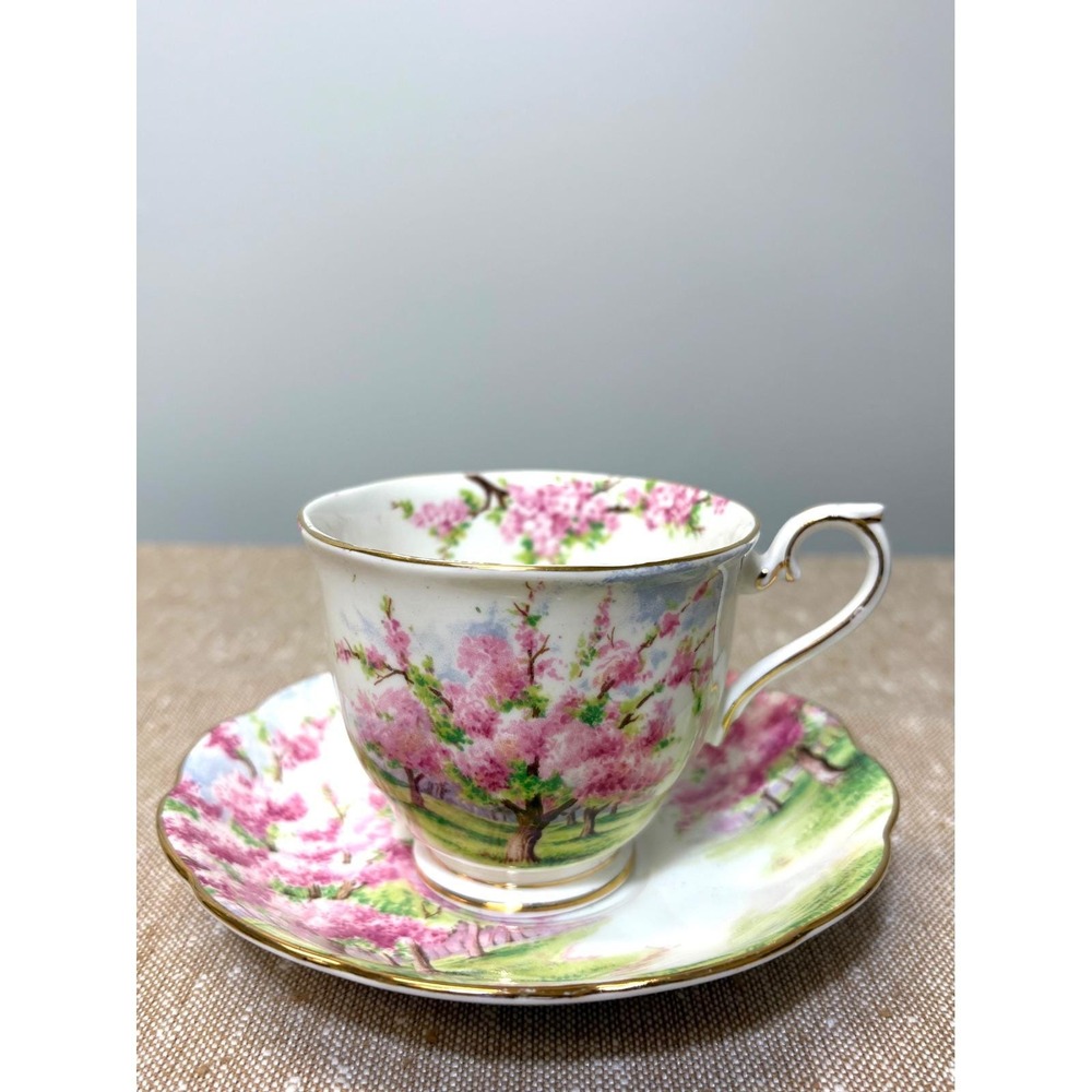 VTG Royal Albert Blossom Time Cherry Blossom Teacup Saucer Set Sakura Porcelain - Picture 11 of 17